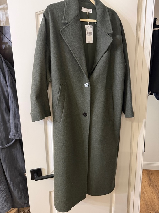 Mango Jackets & Blazers - Mango Olive Green Single-Breasted Wool-Blend Trench Coat